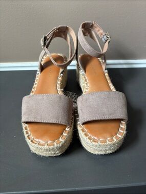 Kelly & Katie Taupe Suede Espadrille Platform Sandals